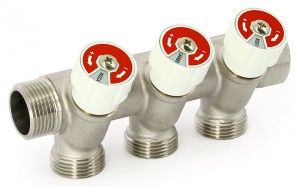 Коллектор UNI-FITT НВ 1"  2х3/4"ЕК Н 40мм никелированный с вентилями (406N4320)